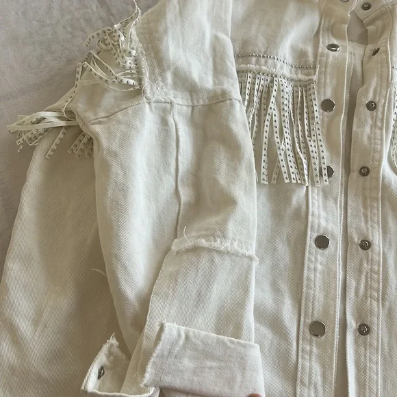 Veveret White Fringe Rhinestone Denim Tassel Jacket Size Large - Picture 15 of 16